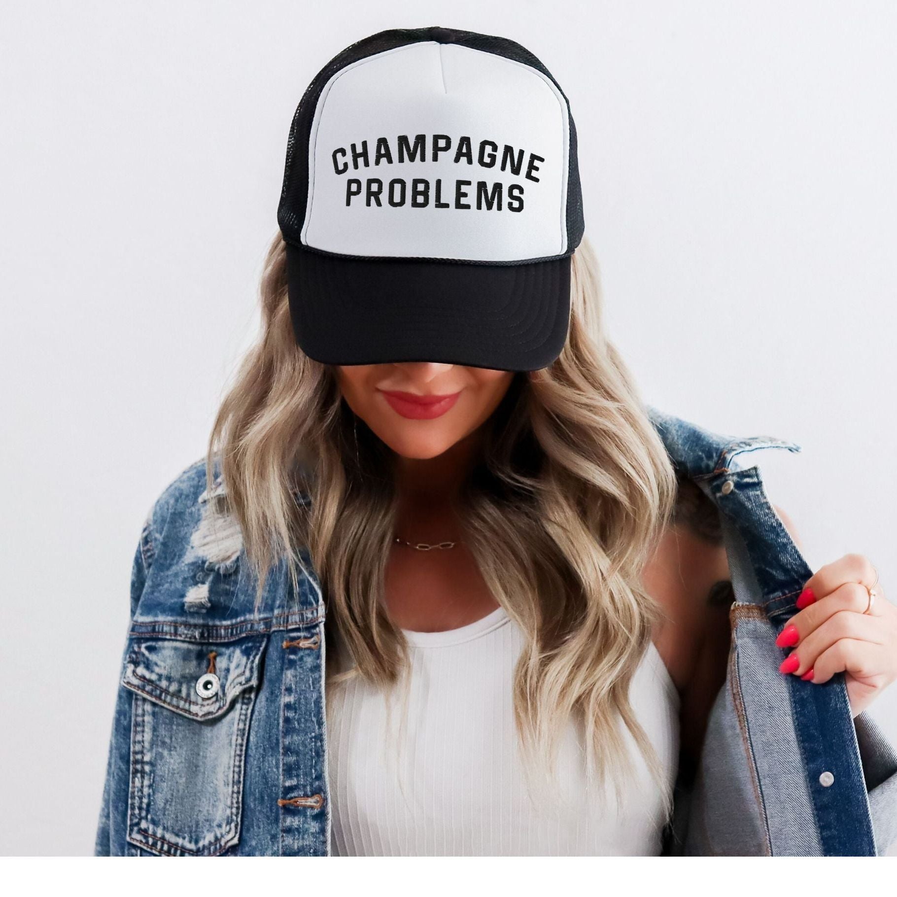 CHAMPAGNE PROBLEMS EMBROIDERED TRUCKER HAT Dark Slate Gray