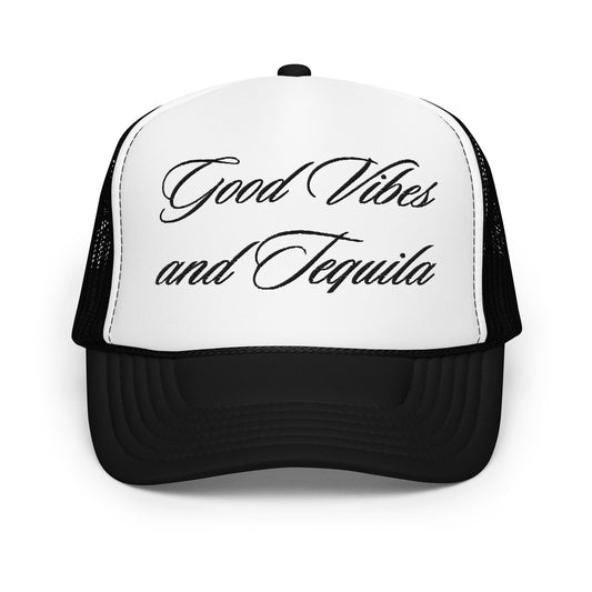 GOOD VIBES AND TEQUILA TRUCKER HAT - Cactus Bloom Co.