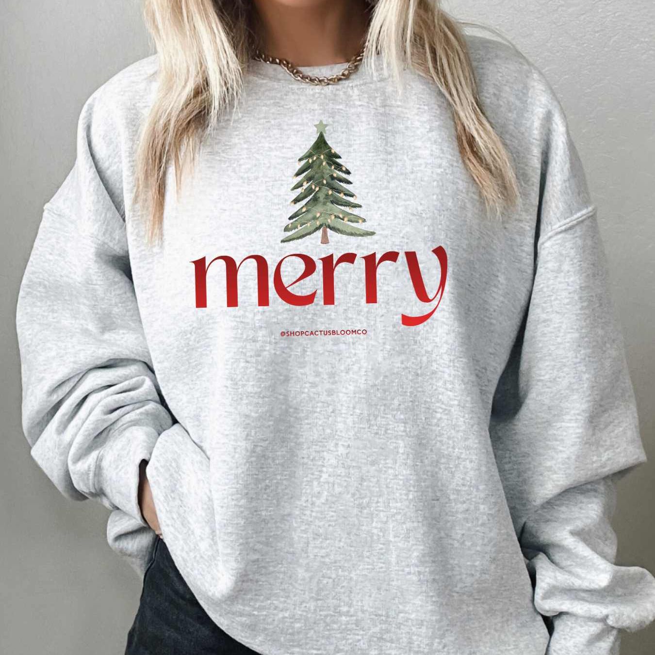 MERRY CHRISTMAS TREE SWEATSHIRT - Cactus Bloom Co.